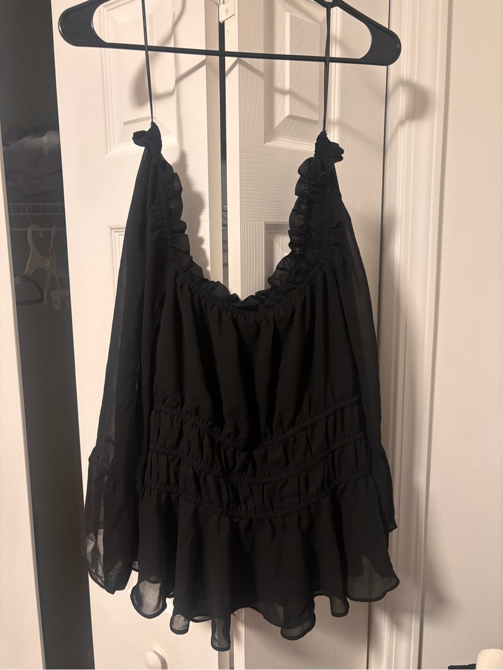 Cato Black Ruffle-Trim off the shoulder top